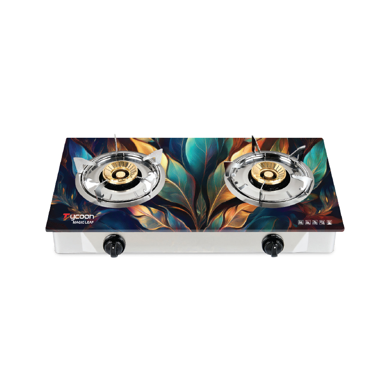Tycoon Double Burner Glass LPG Stove Magic Leaf